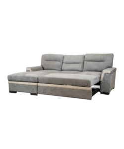 DIVANO LETTO ANGOLARE "ERIKA" IN TESSUTO GRIGIO CON PENISOLA A SINISTRA, 254X92/165X102 CM